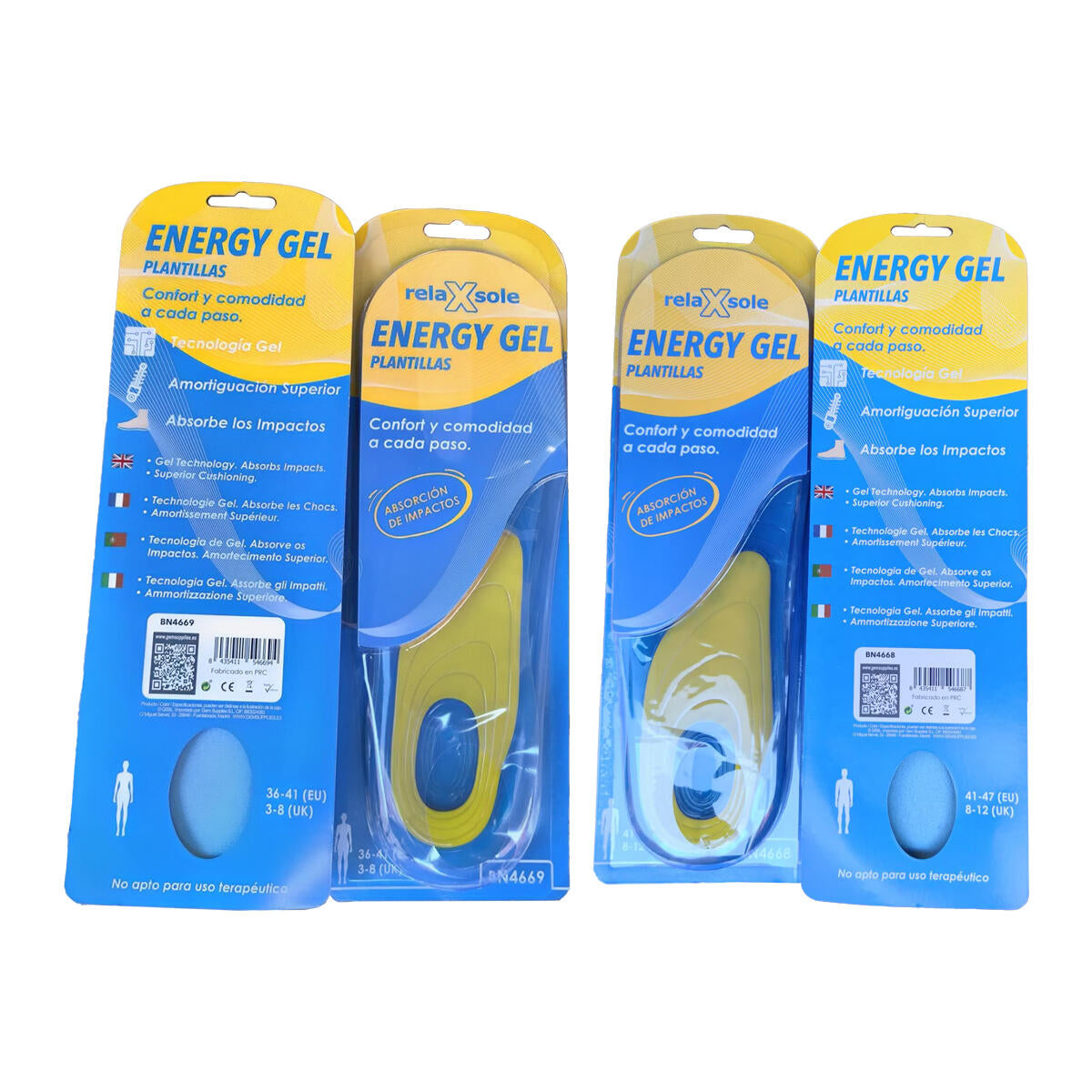 PACK 2 PARES PLANTILLAS GEL ACTIVO USO DIARIO TALLA 41-47